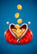 gold coin money dropping in open purse vector illustration