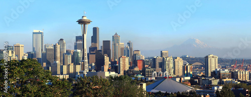 Photo: Seattle skyline panorama at sunset. Seattle skyline panorama at sunset.