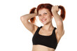 Cheerful girl in black sports lingerie.
