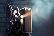 old film projector with dramatic lighting