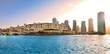 Panoramic view of Dubai downtown at sunset, UAE