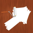 White arrow painted on the wooden background