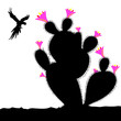 Vector: cactus and parrot in fly illustration cactus and parrot in fly illustration