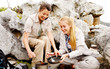 Two happy women cooks outdoors