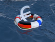 Euro Lifebelt with French and German Flags in the stormy ocean.