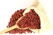 Organic Azuki Beans in Fabric bag and wooden spoon. Organic Azuki Beans in Fabric bag and wooden spoon.