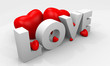 Valentine hearts and love word
