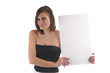 Foto: junge frau werbung schild junge frau werbung schild
