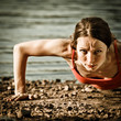 Strong woman doing pushup