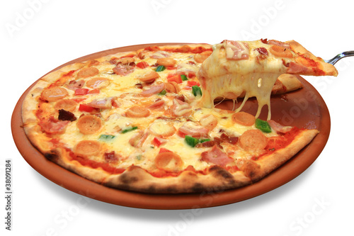 Illustration: Hawaiian pizza on white background Hawaiian pizza on white background