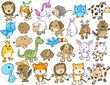 Cute Animal Vector Illustration Design Elements Set