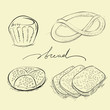 Bread, cake and pretzel