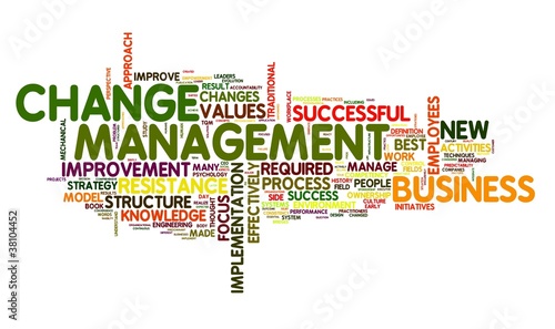 Photo: Change management in word tag cloud on white Change management in word tag cloud on white