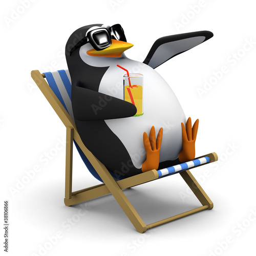 Illustration: 3d Penguins waves from his deckchair 3d Penguins waves from his deckchair