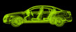 Glowing wireframe of a car 3d model.