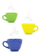 color cup with hot drink on white background