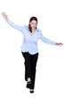 Woman pretending to walk on tight-rope