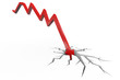 Red arrow breaking floor. Concept of  bankruptcy, financial coll