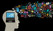 silhouette of the head with internet symbols