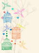 Valentine hand drawing background with birds, flowers and cage Valentine hand drawing background with birds, flowers and cage