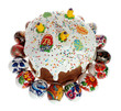 Russian Easter cake and colourful easter eggs isolated Russian Easter cake and colourful easter eggs isolated