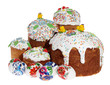 Russian Easter cake and colourful easter eggs isolated Russian Easter cake and colourful easter eggs isolated