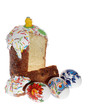 Russian Easter cake and colourful easter eggs isolated Russian Easter cake and colourful easter eggs isolated