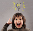 Exellent idea, kid with illustrated bulb above his head