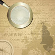Antique background with old grungy map and magnifying glass Antique background with old grungy map and magnifying glass