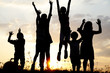 Silhouette, group of happy children playing on meadow Silhouette, group of happy children playing on meadow