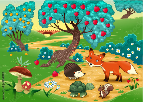 Vector: Animals in the wood. Cartoon vector illustration Animals in the wood. Cartoon vector illustration