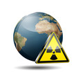 Icono planeta tierra 3D con señal nuclear