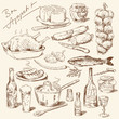 big collection of hand drawn food