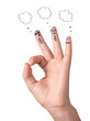 Happy ok fingers with speech bubbles and signs