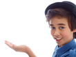 smiling boy in black hat