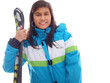 smiling girl with skis