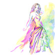 Stylish young woman aquarelle portrait
