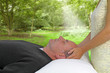 Photo: Outdoor healing session, soft blur background Outdoor healing session, soft blur background
