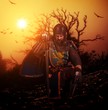 Medieval knight on his knee.