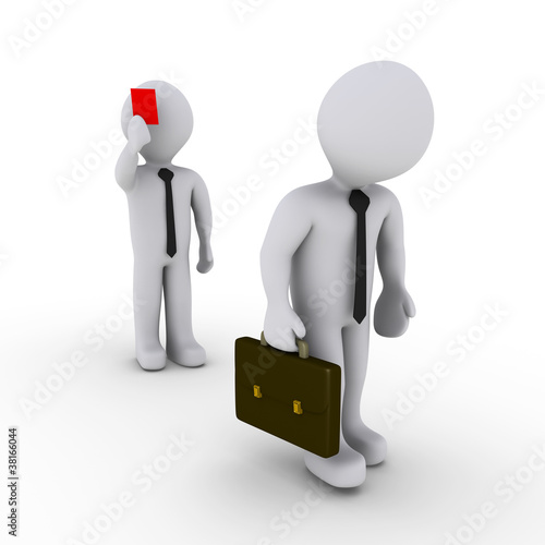 Illustration: Businessman is fired with red card Businessman is fired with red card