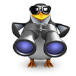 3d Penguin looks keenly through his binoculars