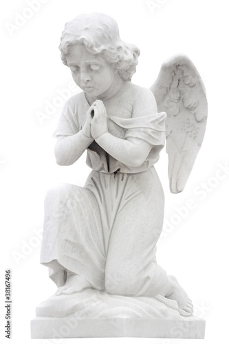 Photo: Statue of a child angel praying isolated on white Statue of a child angel praying isolated on white