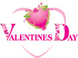Pink heart with flowers. Decorative element for Valentines card