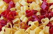 Red and yellow heart-shaped pasta