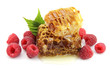honey and raspberries