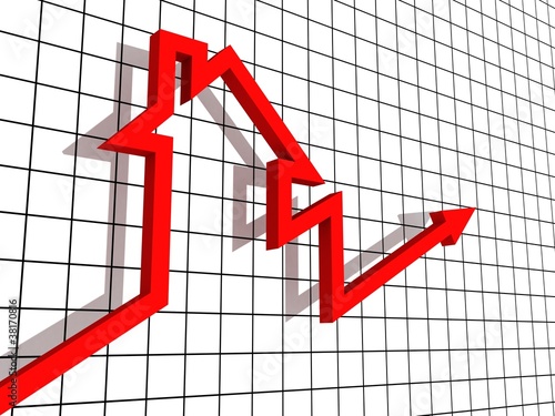 Illustration: Growing Real Estate house sales graph on white background Growing Real Estate house sales graph on white background
