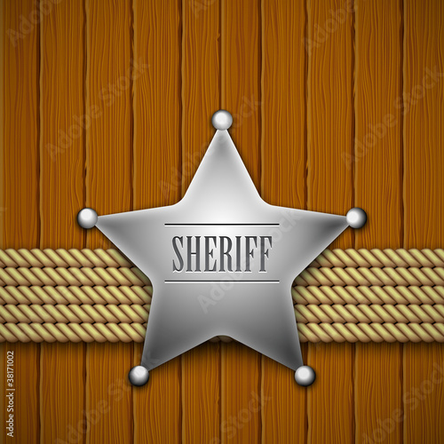 Vector: Sheriff's badge on a wooden background. Sheriff's badge on a wooden background.