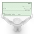 Person Holding Large Blank Check Wealthy Payout
