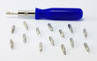 A set of screwdrivers. Screwdriver with interchangeable heads. A set of screwdrivers. Screwdriver with interchangeable heads.