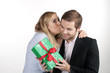 A girl gives her boyfriend for Valentine's Day gift A girl gives her boyfriend for Valentine's Day gift